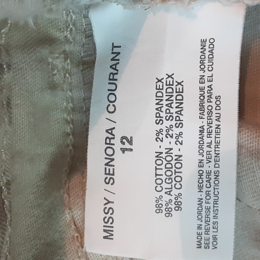 "MANDIE" by Bandolino Spandex & Cotton Khaki & Filigree Jeans Sz 12 - Picture 9 of 9